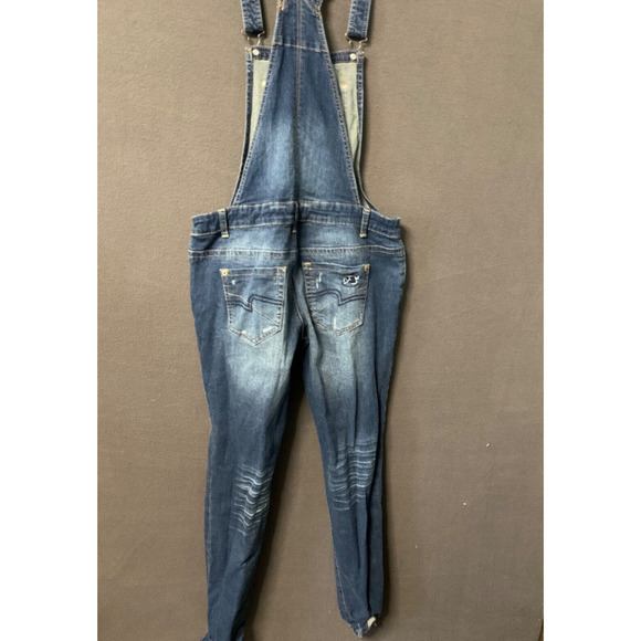 Rue 21 Distressed Denim Overalls Juniors 7/8 Skinny Jeans Bib Retro Chore - Picture 7 of 7
